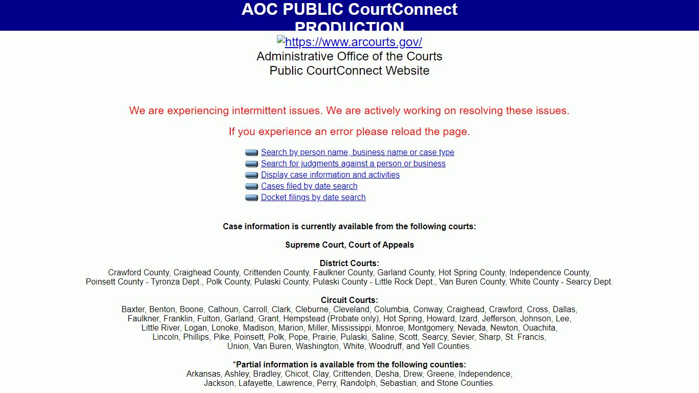 AOC PUBLIC CourtConnect - arcourts.gov